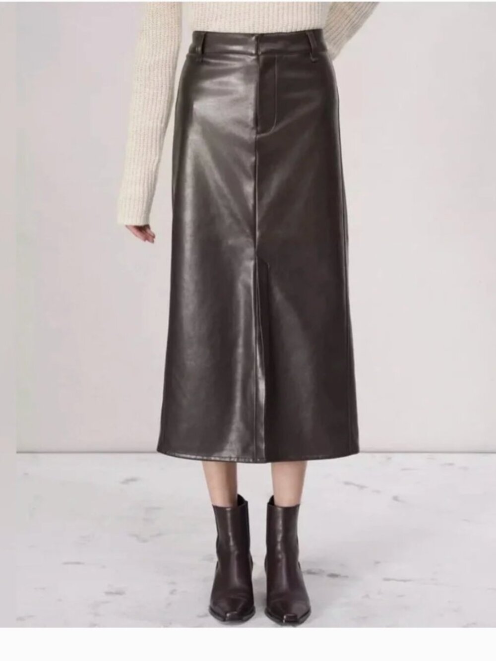 NWT $288 Rag & Bone Rayne Faux Dark brown Leather Skirt Size- 28 - Picture 2 of 9